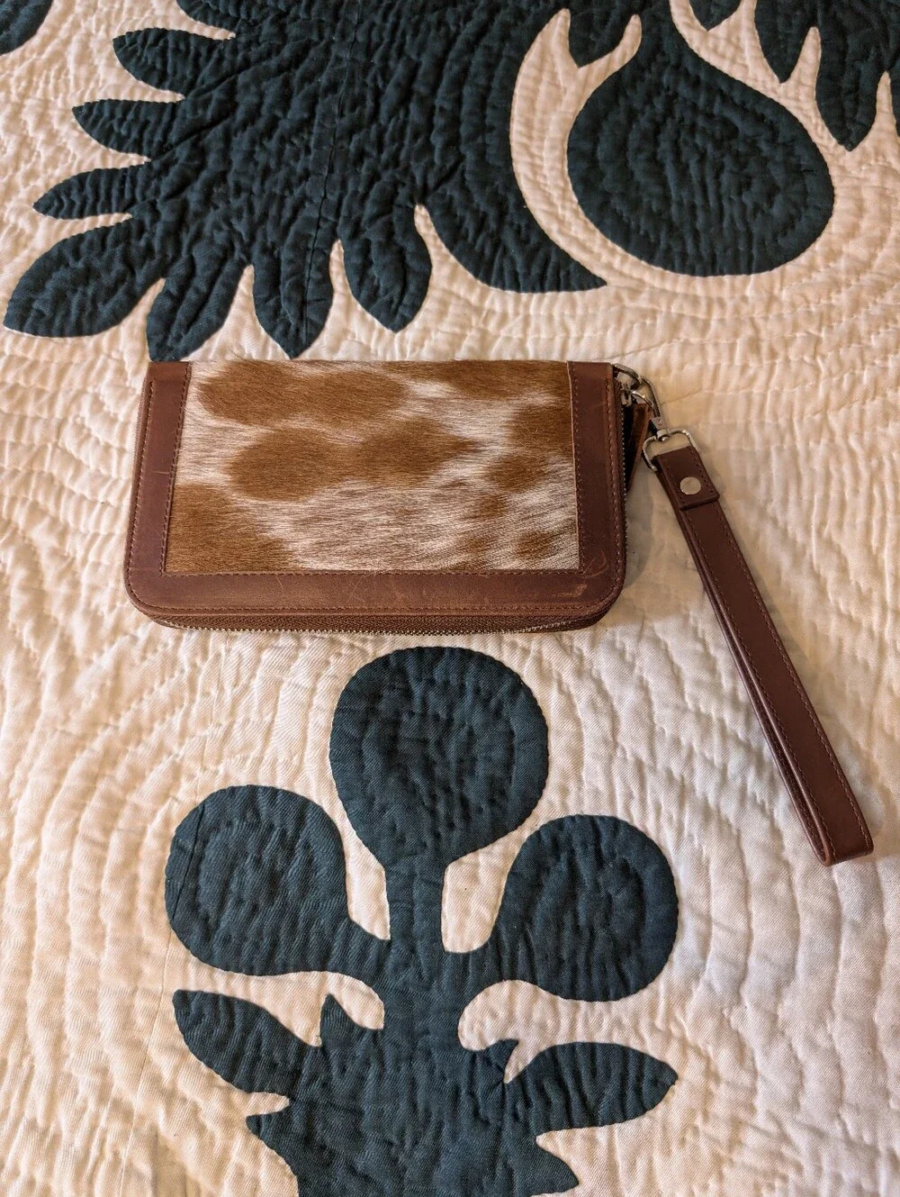 Cowhide Crescent Crossbody Bag in Brown and White 3 Pcs Set Bundle - Picture 7 of 13